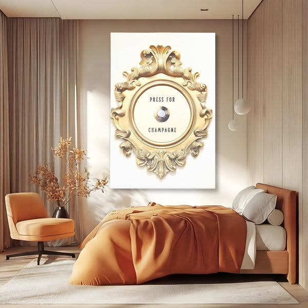 Leinwand Premium Leinwand Wandkunst, LuxCanva® N1130, Glück Taste, Luxus, Champagner, Getränk, Taste, Gold, Party, Text, Chic, Festlich, Pub, Lounge, Bar, Restaurant, Küche