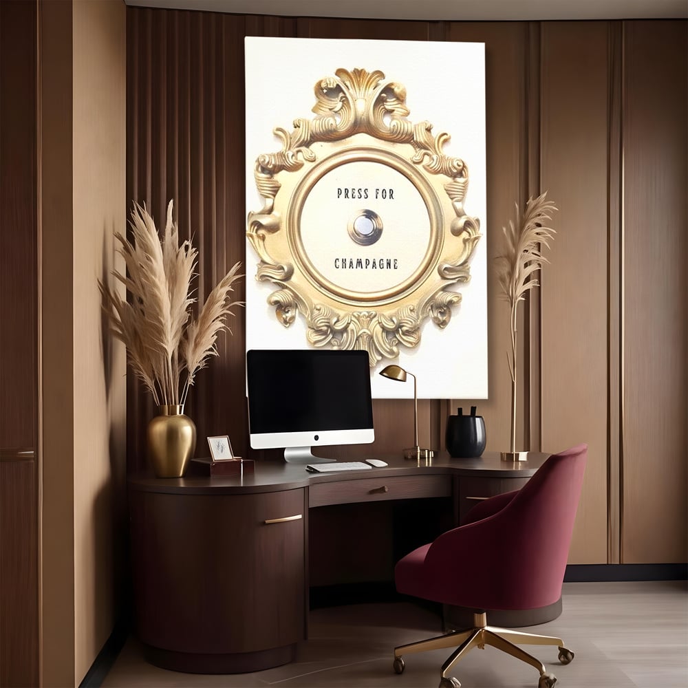 Leinwand Premium Leinwand Wandkunst, LuxCanva® N1130, Glück Taste, Luxus, Champagner, Getränk, Taste, Gold, Party, Text, Chic, Festlich, Pub, Lounge, Bar, Restaurant, Küche