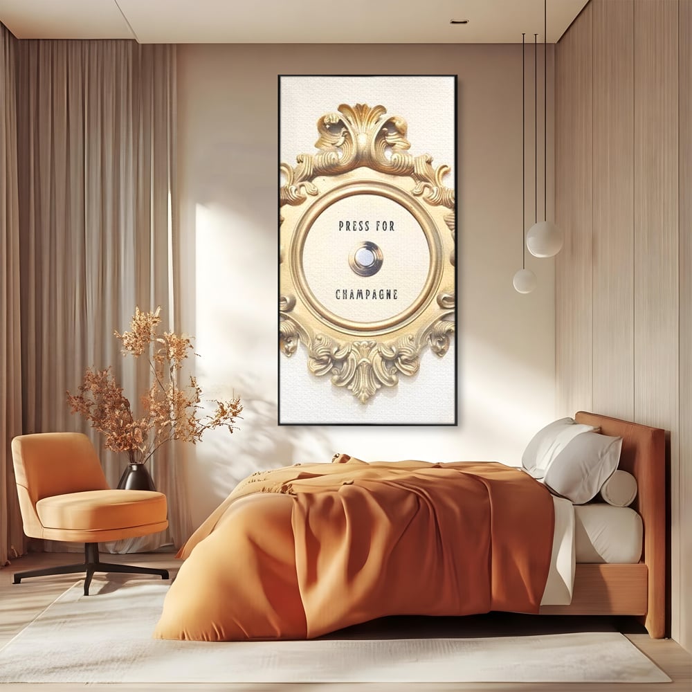 Leinwand Premium Leinwand Wandkunst, LuxCanva® N1130, Glück Taste, Luxus, Champagner, Getränk, Taste, Gold, Party, Text, Chic, Festlich, Pub, Lounge, Bar, Restaurant, Küche