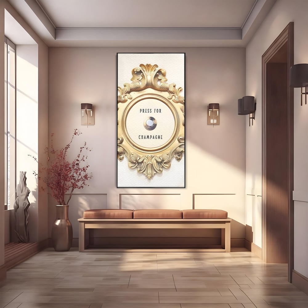 Leinwand Premium Leinwand Wandkunst, LuxCanva® N1130, Glück Taste, Luxus, Champagner, Getränk, Taste, Gold, Party, Text, Chic, Festlich, Pub, Lounge, Bar, Restaurant, Küche