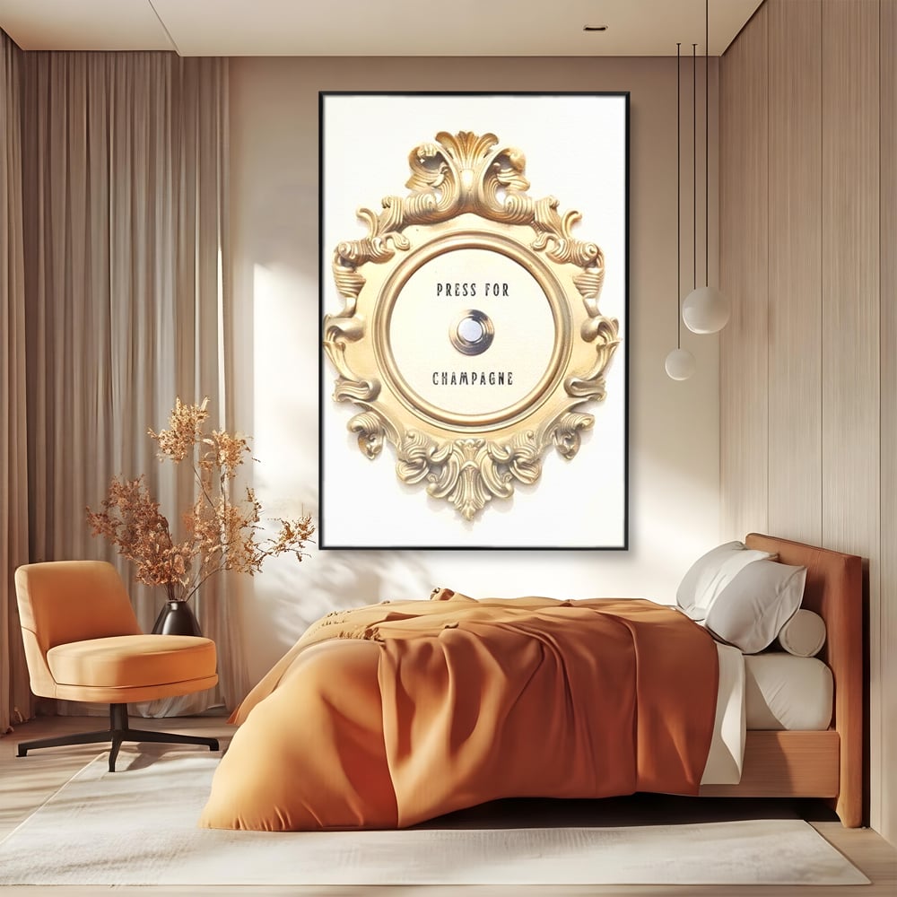 Leinwand Premium Leinwand Wandkunst, LuxCanva® N1130, Glück Taste, Luxus, Champagner, Getränk, Taste, Gold, Party, Text, Chic, Festlich, Pub, Lounge, Bar, Restaurant, Küche