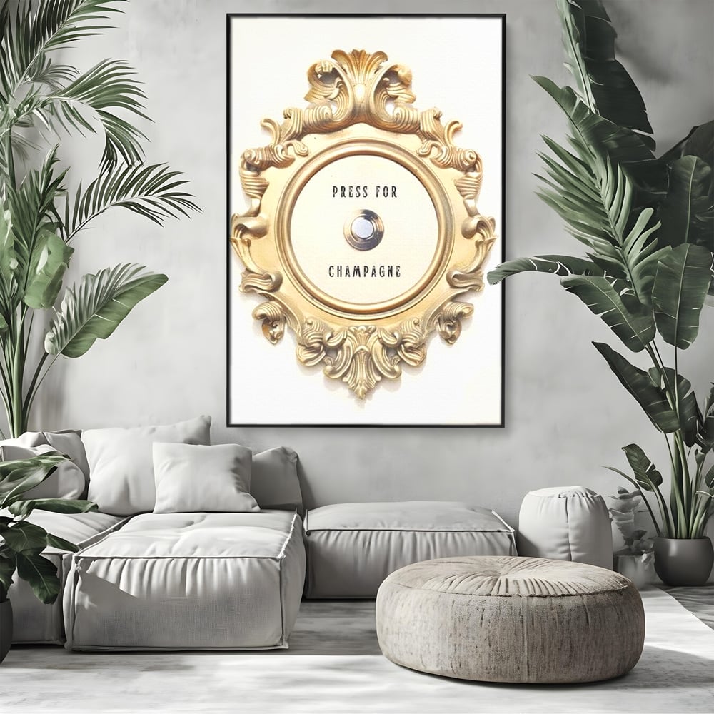 Leinwand Premium Leinwand Wandkunst, LuxCanva® N1130, Glück Taste, Luxus, Champagner, Getränk, Taste, Gold, Party, Text, Chic, Festlich, Pub, Lounge, Bar, Restaurant, Küche