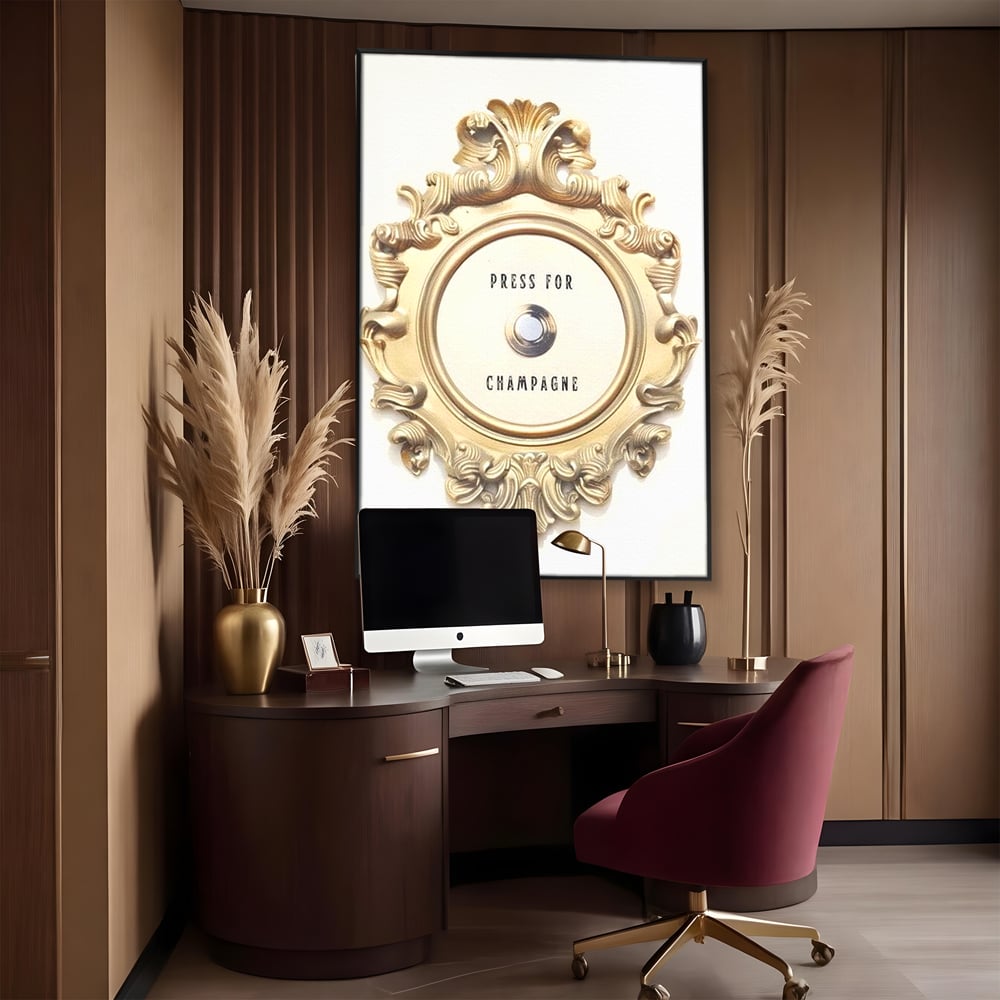 Leinwand Premium Leinwand Wandkunst, LuxCanva® N1130, Glück Taste, Luxus, Champagner, Getränk, Taste, Gold, Party, Text, Chic, Festlich, Pub, Lounge, Bar, Restaurant, Küche