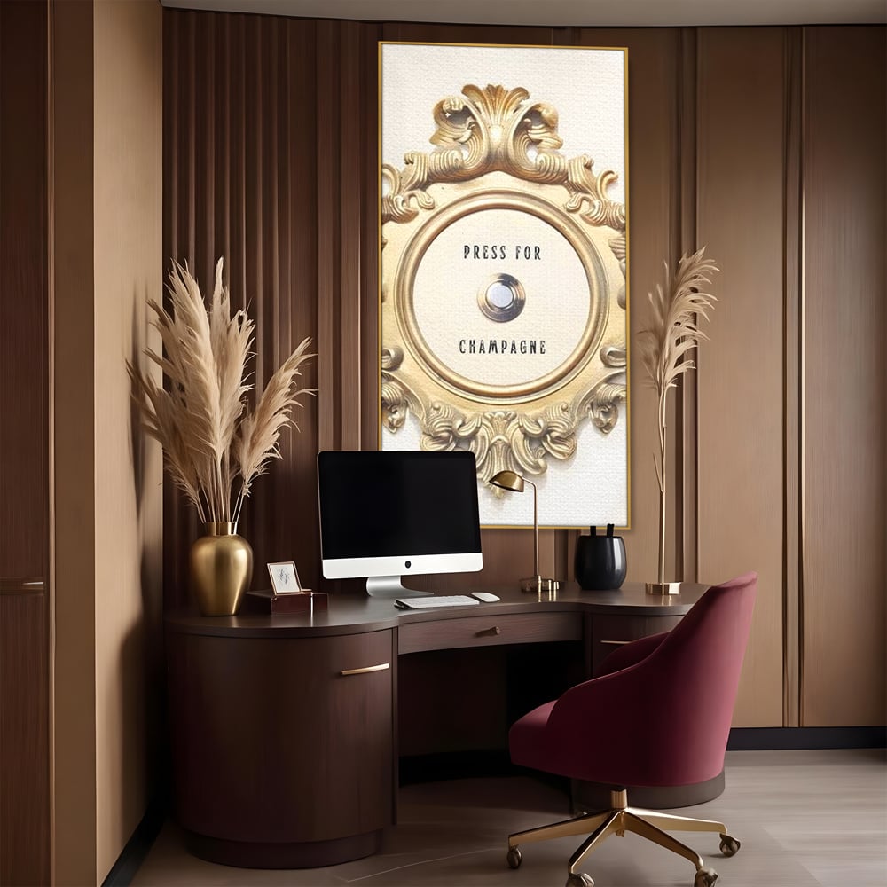 Leinwand Premium Leinwand Wandkunst, LuxCanva® N1130, Glück Taste, Luxus, Champagner, Getränk, Taste, Gold, Party, Text, Chic, Festlich, Pub, Lounge, Bar, Restaurant, Küche