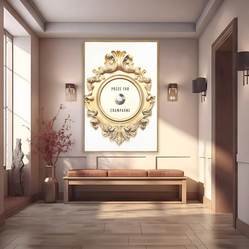 Leinwand Premium Leinwand Wandkunst, LuxCanva® N1130, Glück Taste, Luxus, Champagner, Getränk, Taste, Gold, Party, Text, Chic, Festlich, Pub, Lounge, Bar, Restaurant, Küche