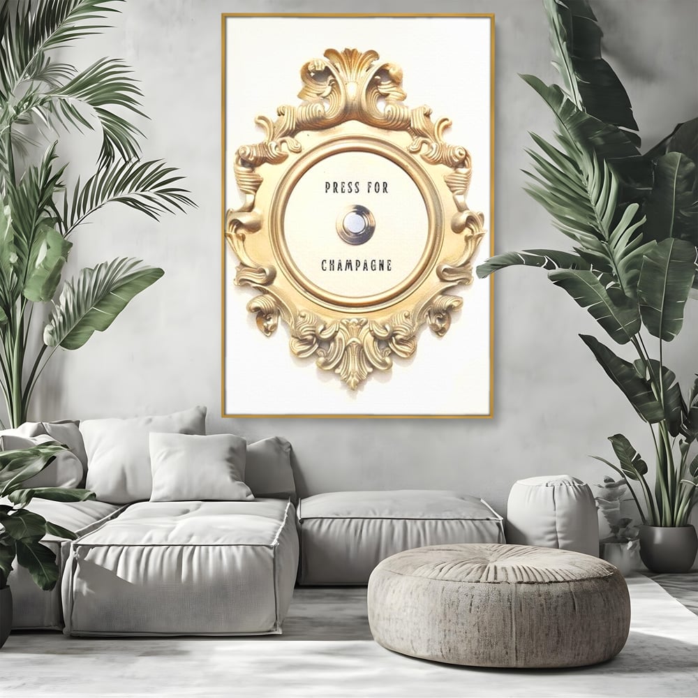 Leinwand Premium Leinwand Wandkunst, LuxCanva® N1130, Glück Taste, Luxus, Champagner, Getränk, Taste, Gold, Party, Text, Chic, Festlich, Pub, Lounge, Bar, Restaurant, Küche