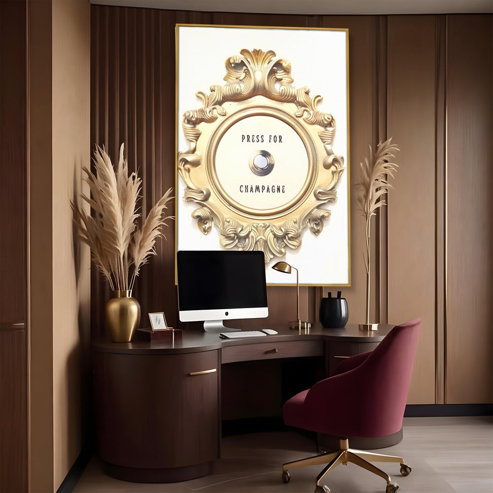 Leinwand Premium Leinwand Wandkunst, LuxCanva® N1130, Glück Taste, Luxus, Champagner, Getränk, Taste, Gold, Party, Text, Chic, Festlich, Pub, Lounge, Bar, Restaurant, Küche