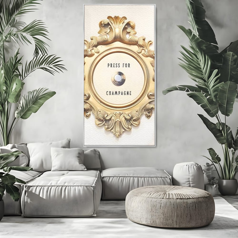 Leinwand Premium Leinwand Wandkunst, LuxCanva® N1130, Glück Taste, Luxus, Champagner, Getränk, Taste, Gold, Party, Text, Chic, Festlich, Pub, Lounge, Bar, Restaurant, Küche