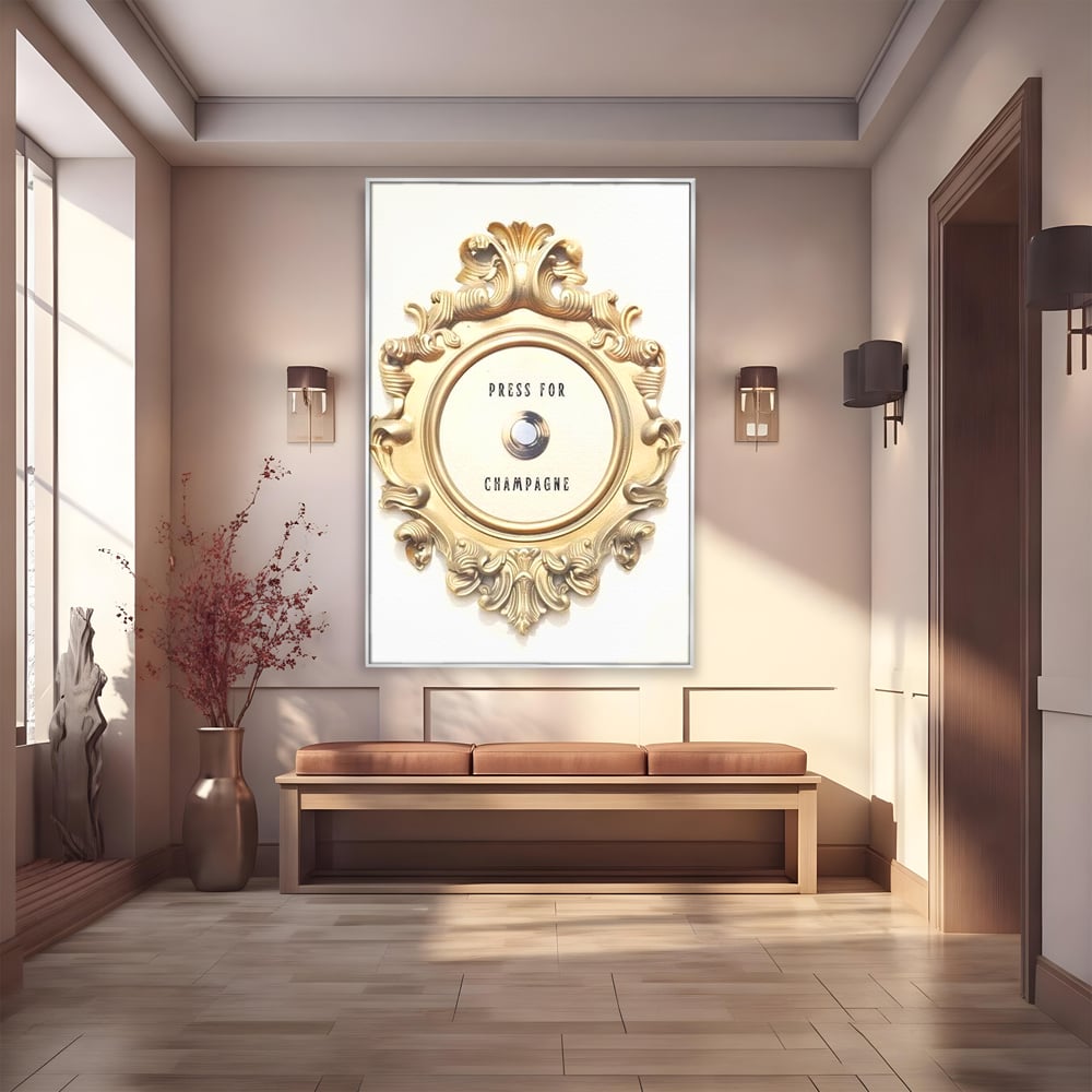 Leinwand Premium Leinwand Wandkunst, LuxCanva® N1130, Glück Taste, Luxus, Champagner, Getränk, Taste, Gold, Party, Text, Chic, Festlich, Pub, Lounge, Bar, Restaurant, Küche