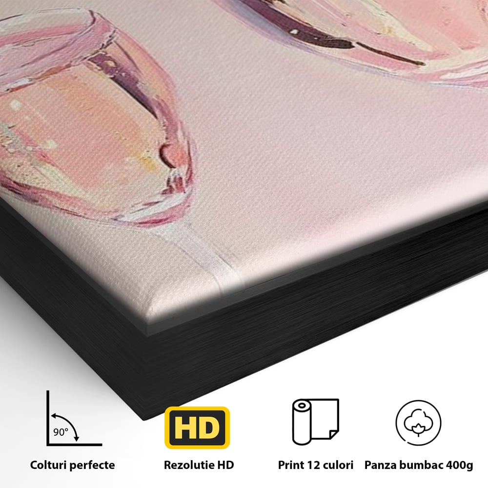 Tablou Canvas Premium, LuxCanva® N1131, Sampanie pentru Doi, Pahare, Sticla, Sampanie, Bautura, Roz, Pastel, Romantic, Ocazie, Moment, Rasfat, Pub, Lounge, Bar, Restaurant, Bucatarie