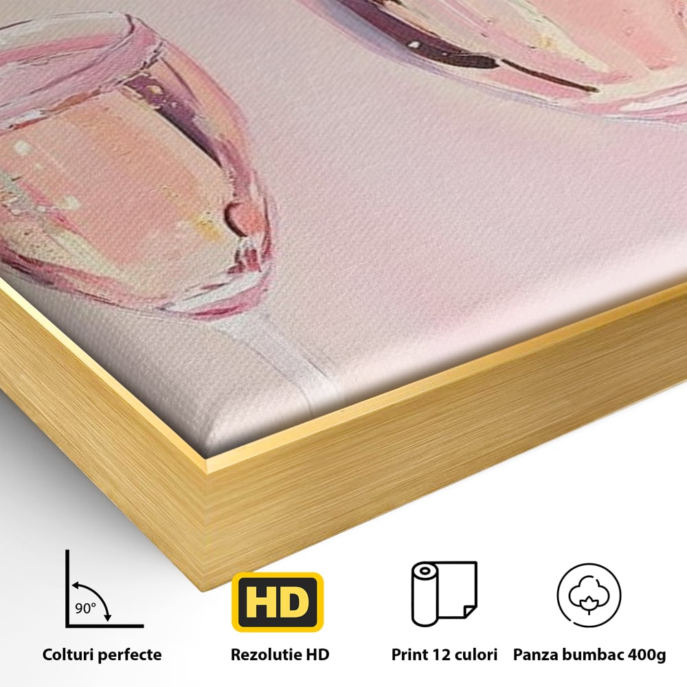 Tablou Canvas Premium, LuxCanva® N1131, Sampanie pentru Doi, Pahare, Sticla, Sampanie, Bautura, Roz, Pastel, Romantic, Ocazie, Moment, Rasfat, Pub, Lounge, Bar, Restaurant, Bucatarie