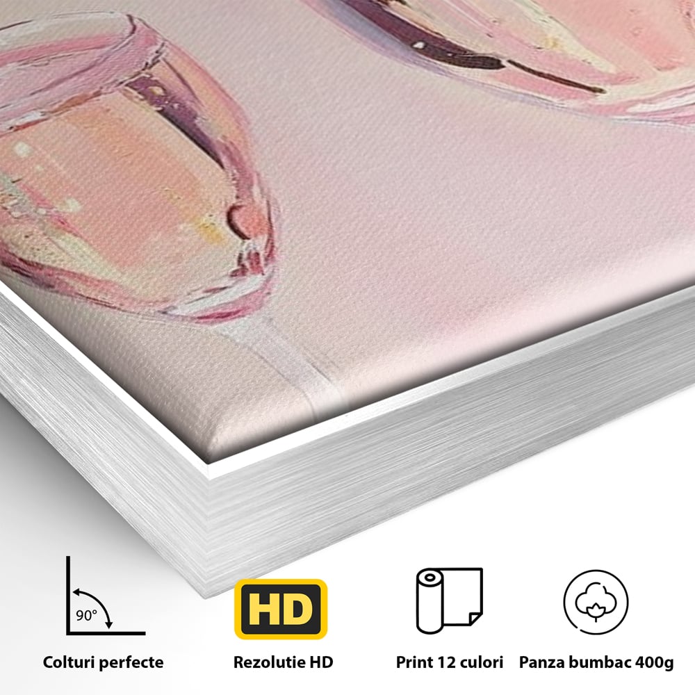 Tablou Canvas Premium, LuxCanva® N1131, Sampanie pentru Doi, Pahare, Sticla, Sampanie, Bautura, Roz, Pastel, Romantic, Ocazie, Moment, Rasfat, Pub, Lounge, Bar, Restaurant, Bucatarie