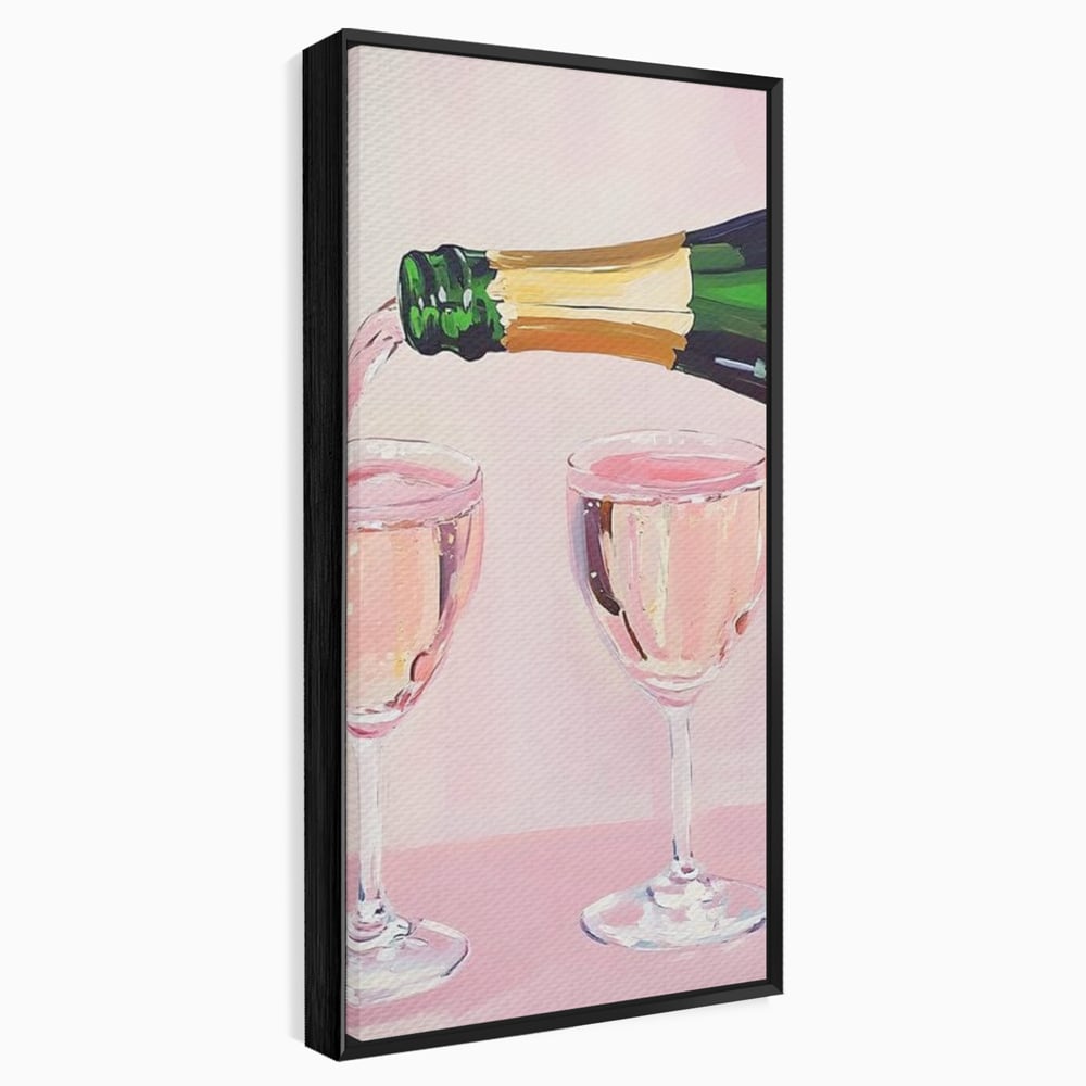 Tablou Canvas Premium, LuxCanva® N1131, Sampanie pentru Doi, Pahare, Sticla, Sampanie, Bautura, Roz, Pastel, Romantic, Ocazie, Moment, Rasfat, Pub, Lounge, Bar, Restaurant, Bucatarie