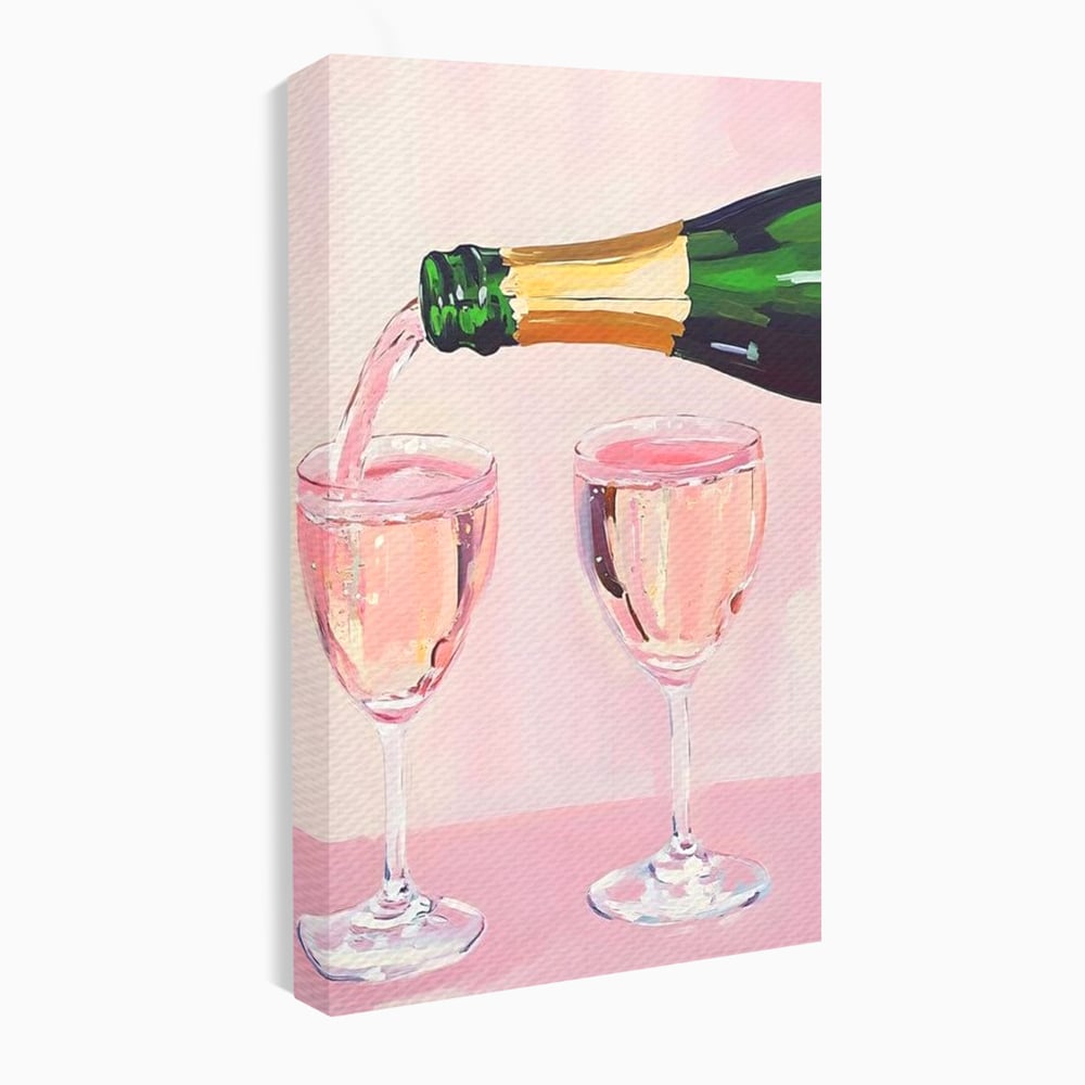 Tablou Canvas Premium, LuxCanva® N1131, Sampanie pentru Doi, Pahare, Sticla, Sampanie, Bautura, Roz, Pastel, Romantic, Ocazie, Moment, Rasfat, Pub, Lounge, Bar, Restaurant, Bucatarie
