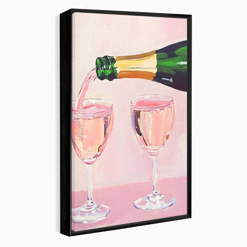 Tablou Canvas Premium, LuxCanva® N1131, Sampanie pentru Doi, Pahare, Sticla, Sampanie, Bautura, Roz, Pastel, Romantic, Ocazie, Moment, Rasfat, Pub, Lounge, Bar, Restaurant, Bucatarie