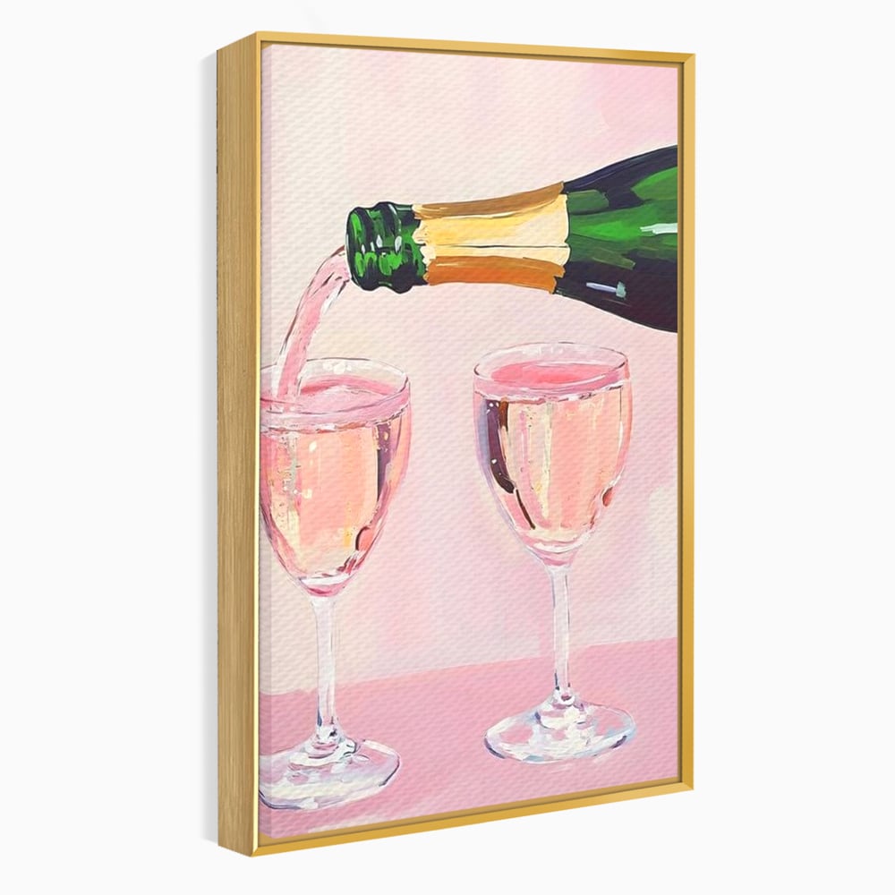 Tablou Canvas Premium, LuxCanva® N1131, Sampanie pentru Doi, Pahare, Sticla, Sampanie, Bautura, Roz, Pastel, Romantic, Ocazie, Moment, Rasfat, Pub, Lounge, Bar, Restaurant, Bucatarie