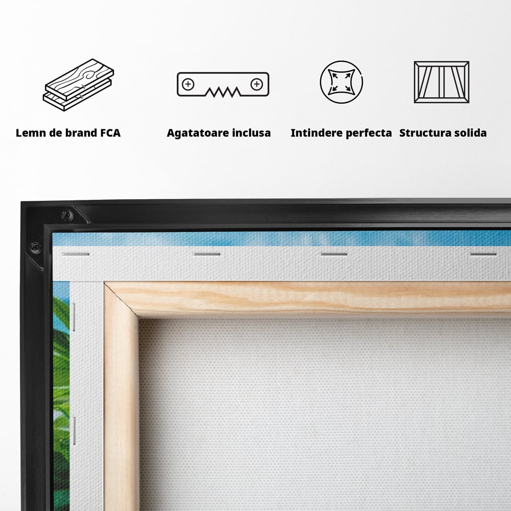 Tablou Canvas Premium, LuxCanva® N1132, Dimineata in Paradis, Cafea, Espresso, Mocha, Frappe, Pahare, Racoritor, Vacanta, Plaja, Nisip, Tropical, Cafenea, Pub, Lounge, Bar, Restaurant, Bucatarie
