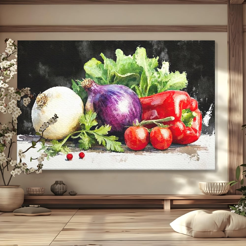 Leinwand Premium Canvas Wall Art, LuxCanva® N1133, Garten Aromen, Gemüse, Frisch, Natürlich, Bio, Tomaten, Paprika, Gemüse, Geschmack, Aroma, Lebensmittel, Restaurant, Küche