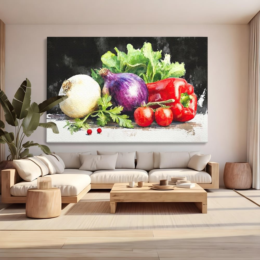Leinwand Premium Canvas Wall Art, LuxCanva® N1133, Garten Aromen, Gemüse, Frisch, Natürlich, Bio, Tomaten, Paprika, Gemüse, Geschmack, Aroma, Lebensmittel, Restaurant, Küche