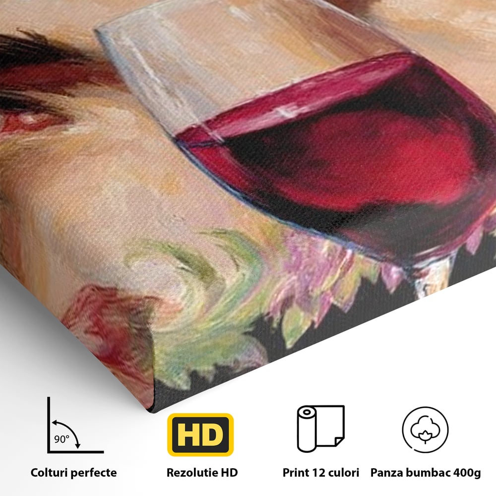 Leinwand Premium Canvas Wandkunst, LuxCanva® N1135, Unter dem Weinzauber, Blick, blaue Augen, Glas, Rotwein, Getränk, Trauben, weiblich, Kneipe, Bar, Lounge, Restaurant, Küche