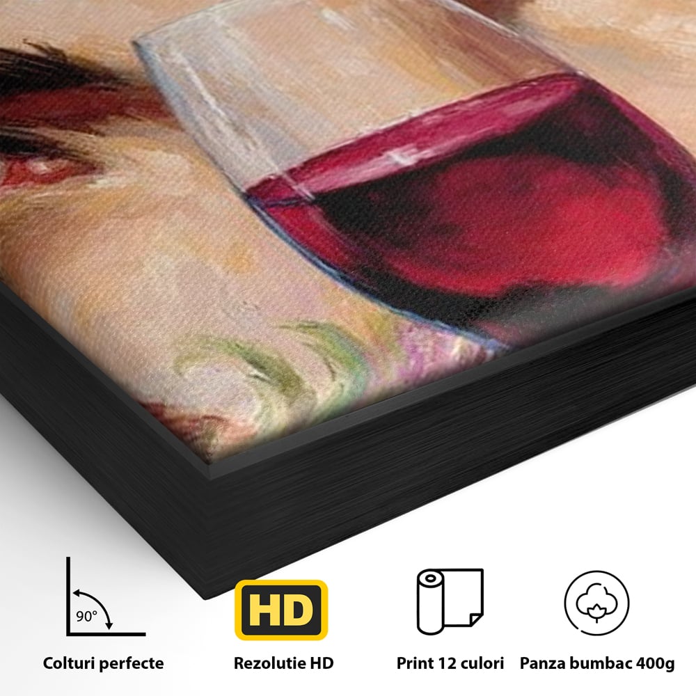 Leinwand Premium Canvas Wandkunst, LuxCanva® N1135, Unter dem Weinzauber, Blick, blaue Augen, Glas, Rotwein, Getränk, Trauben, weiblich, Kneipe, Bar, Lounge, Restaurant, Küche