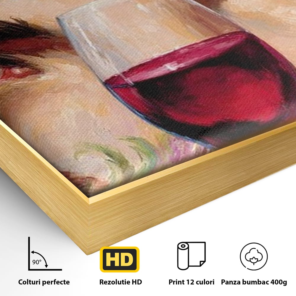 Leinwand Premium Canvas Wandkunst, LuxCanva® N1135, Unter dem Weinzauber, Blick, blaue Augen, Glas, Rotwein, Getränk, Trauben, weiblich, Kneipe, Bar, Lounge, Restaurant, Küche