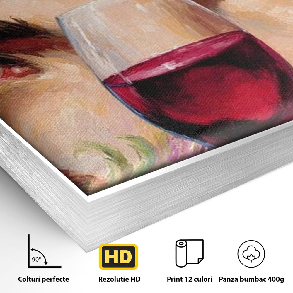 Leinwand Premium Canvas Wandkunst, LuxCanva® N1135, Unter dem Weinzauber, Blick, blaue Augen, Glas, Rotwein, Getränk, Trauben, weiblich, Kneipe, Bar, Lounge, Restaurant, Küche