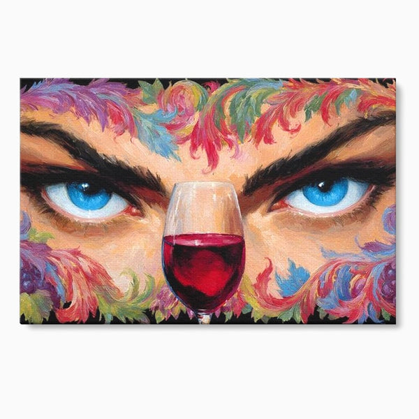 Leinwand Premium Canvas Wandkunst, LuxCanva® N1135, Unter dem Weinzauber, Blick, blaue Augen, Glas, Rotwein, Getränk, Trauben, weiblich, Kneipe, Bar, Lounge, Restaurant, Küche