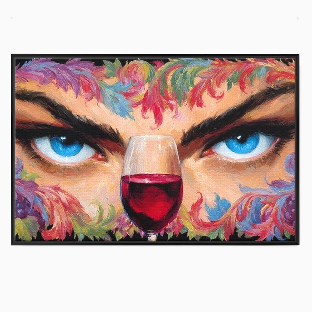 Leinwand Premium Canvas Wandkunst, LuxCanva® N1135, Unter dem Weinzauber, Blick, blaue Augen, Glas, Rotwein, Getränk, Trauben, weiblich, Kneipe, Bar, Lounge, Restaurant, Küche