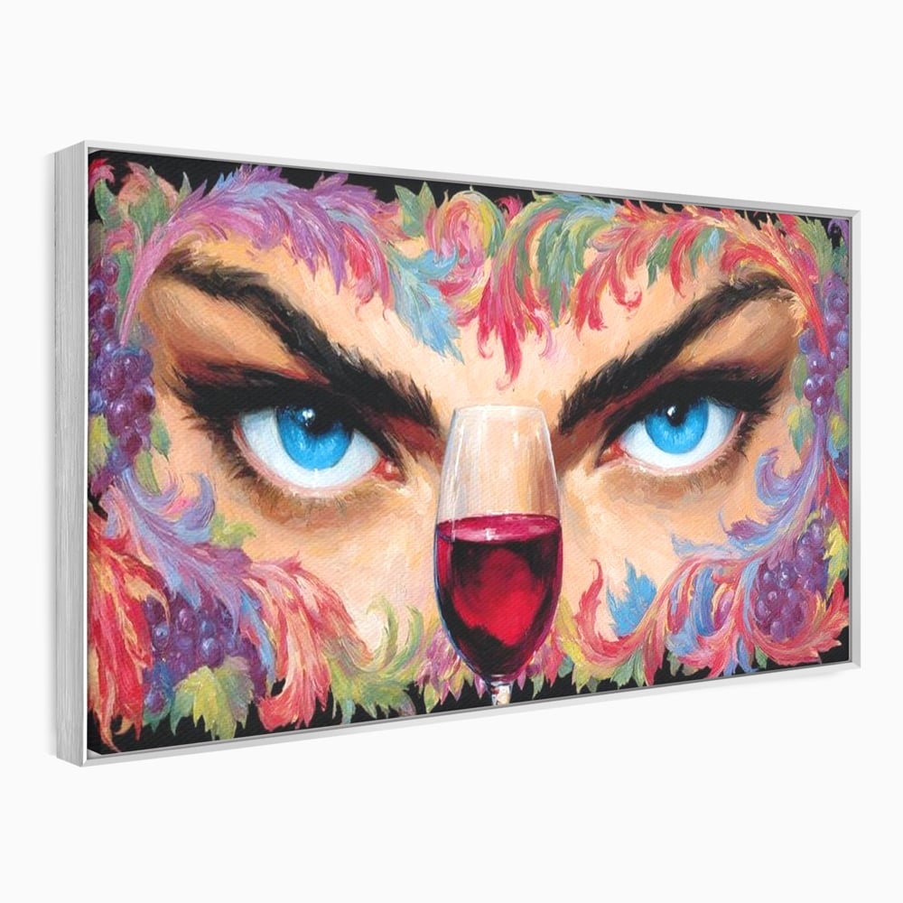 Leinwand Premium Canvas Wandkunst, LuxCanva® N1135, Unter dem Weinzauber, Blick, blaue Augen, Glas, Rotwein, Getränk, Trauben, weiblich, Kneipe, Bar, Lounge, Restaurant, Küche