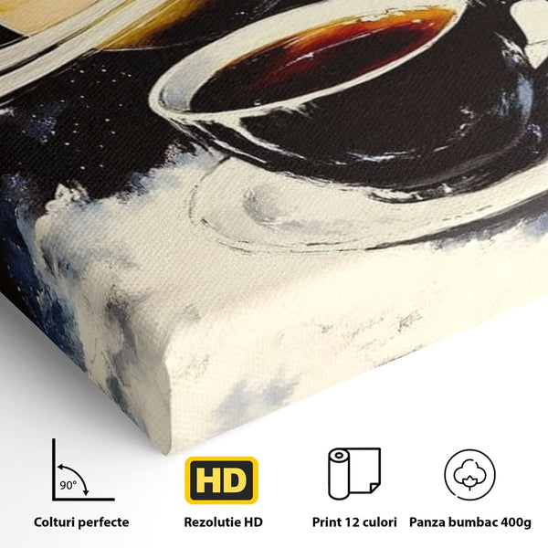 Tablou Canvas Premium, LuxCanva® N1136, Planeta Espresso, Cafea, Ceasca, Univers, Stele, Planeta, Saturn, Inele, Cosmos, Cafeina, Aroma, Cafenea, Pub, Bar, Lounge, Restaurant, Bucatarie
