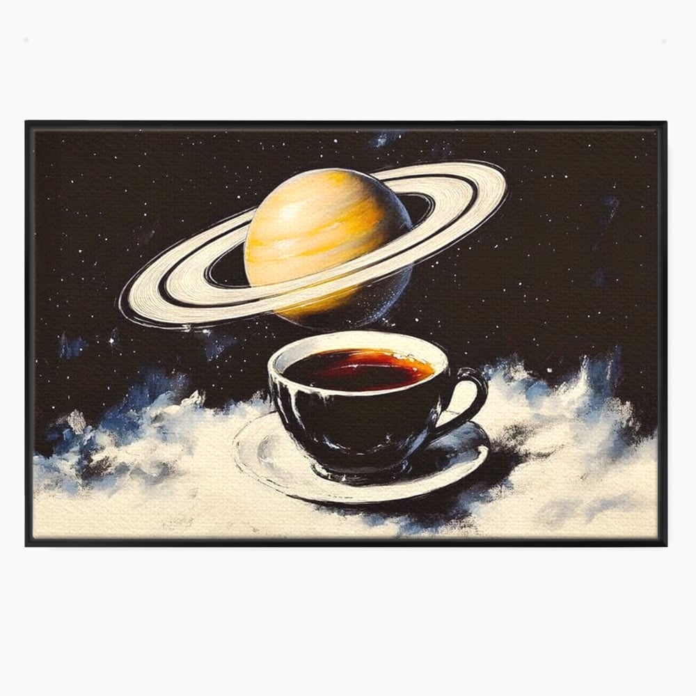 Tablou Canvas Premium, LuxCanva® N1136, Planeta Espresso, Cafea, Ceasca, Univers, Stele, Planeta, Saturn, Inele, Cosmos, Cafeina, Aroma, Cafenea, Pub, Bar, Lounge, Restaurant, Bucatarie