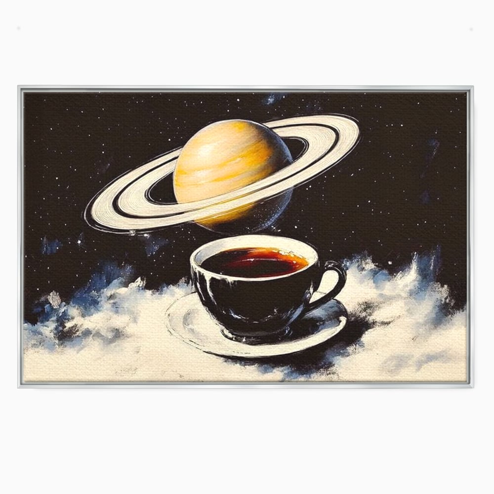 Tablou Canvas Premium, LuxCanva® N1136, Planeta Espresso, Cafea, Ceasca, Univers, Stele, Planeta, Saturn, Inele, Cosmos, Cafeina, Aroma, Cafenea, Pub, Bar, Lounge, Restaurant, Bucatarie