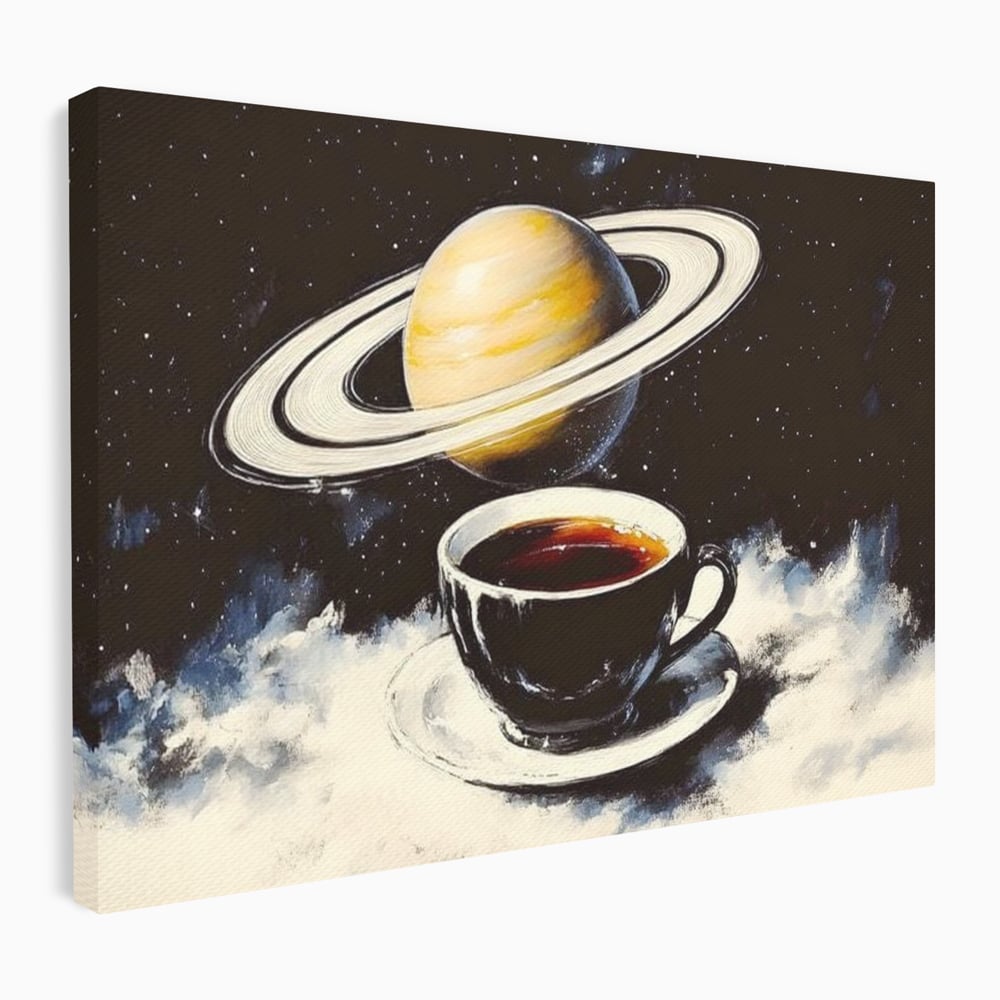 Tablou Canvas Premium, LuxCanva® N1136, Planeta Espresso, Cafea, Ceasca, Univers, Stele, Planeta, Saturn, Inele, Cosmos, Cafeina, Aroma, Cafenea, Pub, Bar, Lounge, Restaurant, Bucatarie