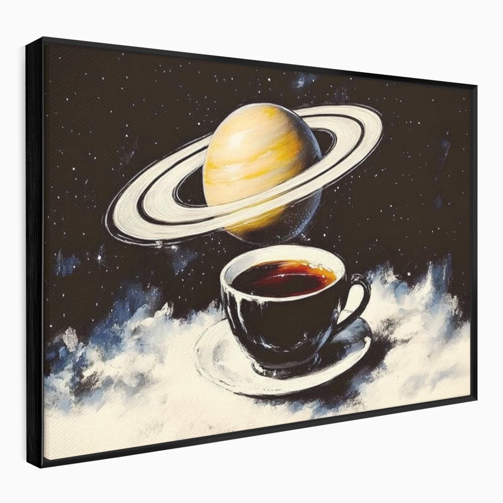 Tablou Canvas Premium, LuxCanva® N1136, Planeta Espresso, Cafea, Ceasca, Univers, Stele, Planeta, Saturn, Inele, Cosmos, Cafeina, Aroma, Cafenea, Pub, Bar, Lounge, Restaurant, Bucatarie