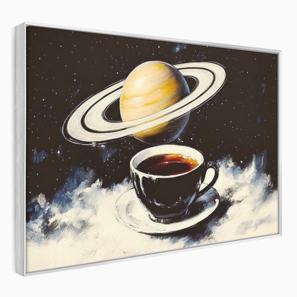 Tablou Canvas Premium, LuxCanva® N1136, Planeta Espresso, Cafea, Ceasca, Univers, Stele, Planeta, Saturn, Inele, Cosmos, Cafeina, Aroma, Cafenea, Pub, Bar, Lounge, Restaurant, Bucatarie
