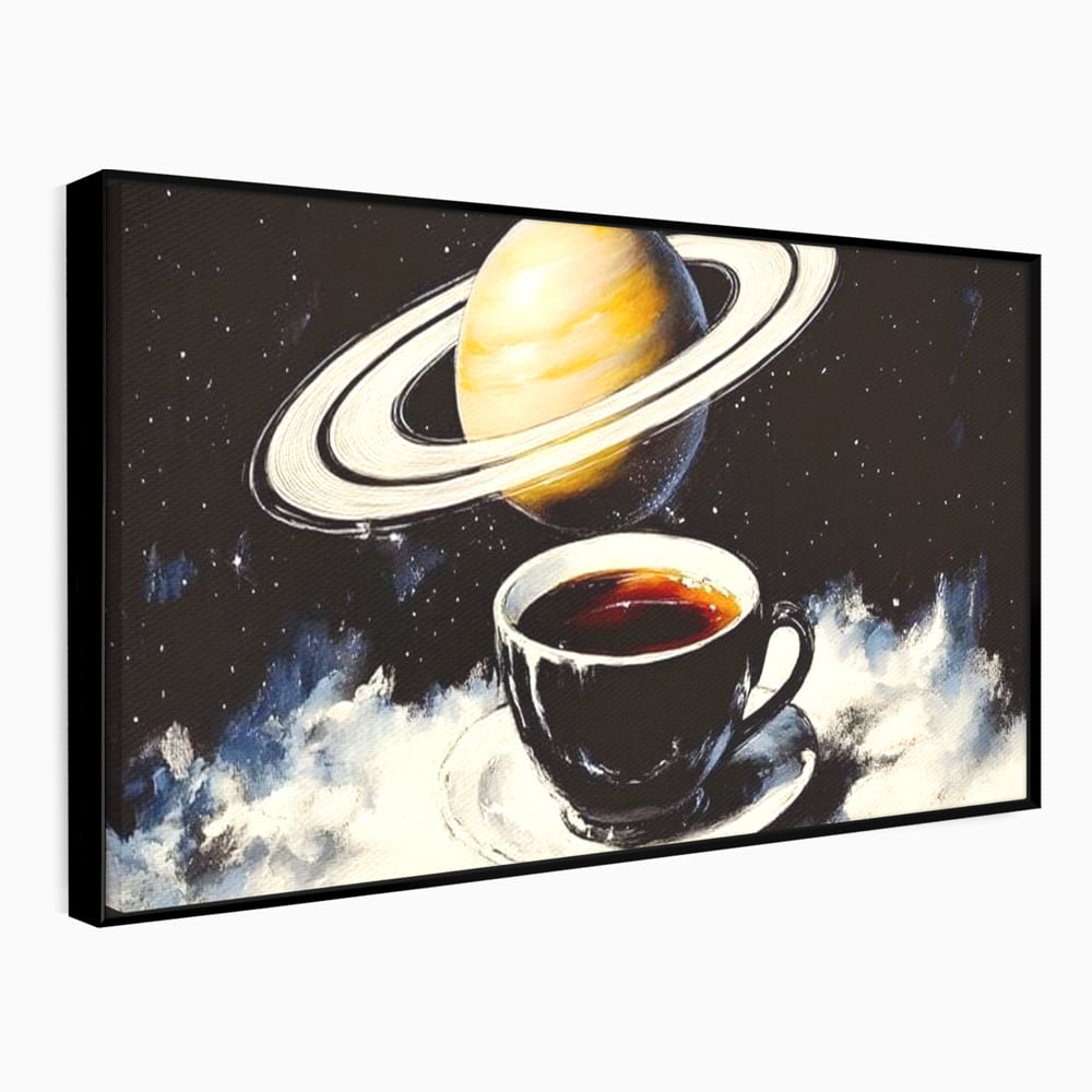 Tablou Canvas Premium, LuxCanva® N1136, Planeta Espresso, Cafea, Ceasca, Univers, Stele, Planeta, Saturn, Inele, Cosmos, Cafeina, Aroma, Cafenea, Pub, Bar, Lounge, Restaurant, Bucatarie