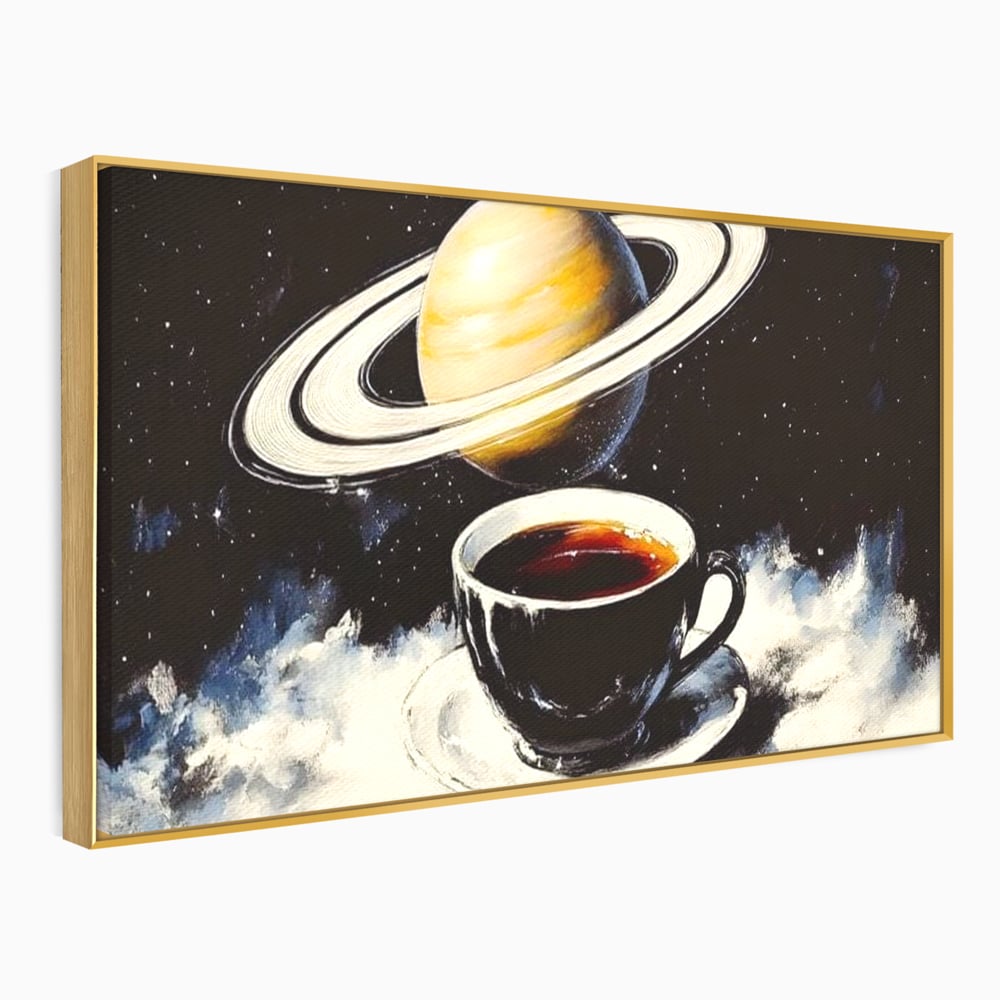 Tablou Canvas Premium, LuxCanva® N1136, Planeta Espresso, Cafea, Ceasca, Univers, Stele, Planeta, Saturn, Inele, Cosmos, Cafeina, Aroma, Cafenea, Pub, Bar, Lounge, Restaurant, Bucatarie