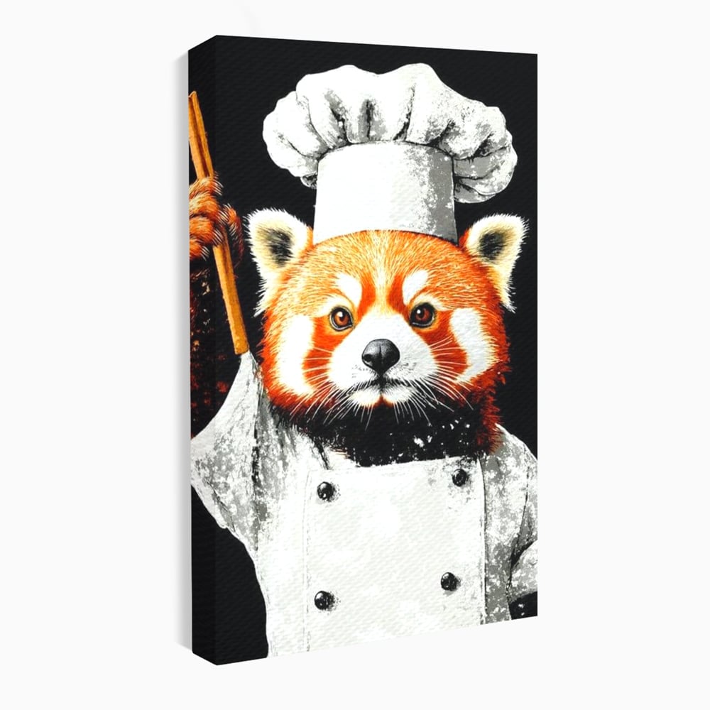 Tablou Canvas Premium, LuxCanva® N1137, Bucatarul din Bambus, Gastronomie, Costum, Bucatar, Animal, Panda, Asiatic, Oriental, Retete, Mancare, Arta Culinara, Restaurant, Bucatarie