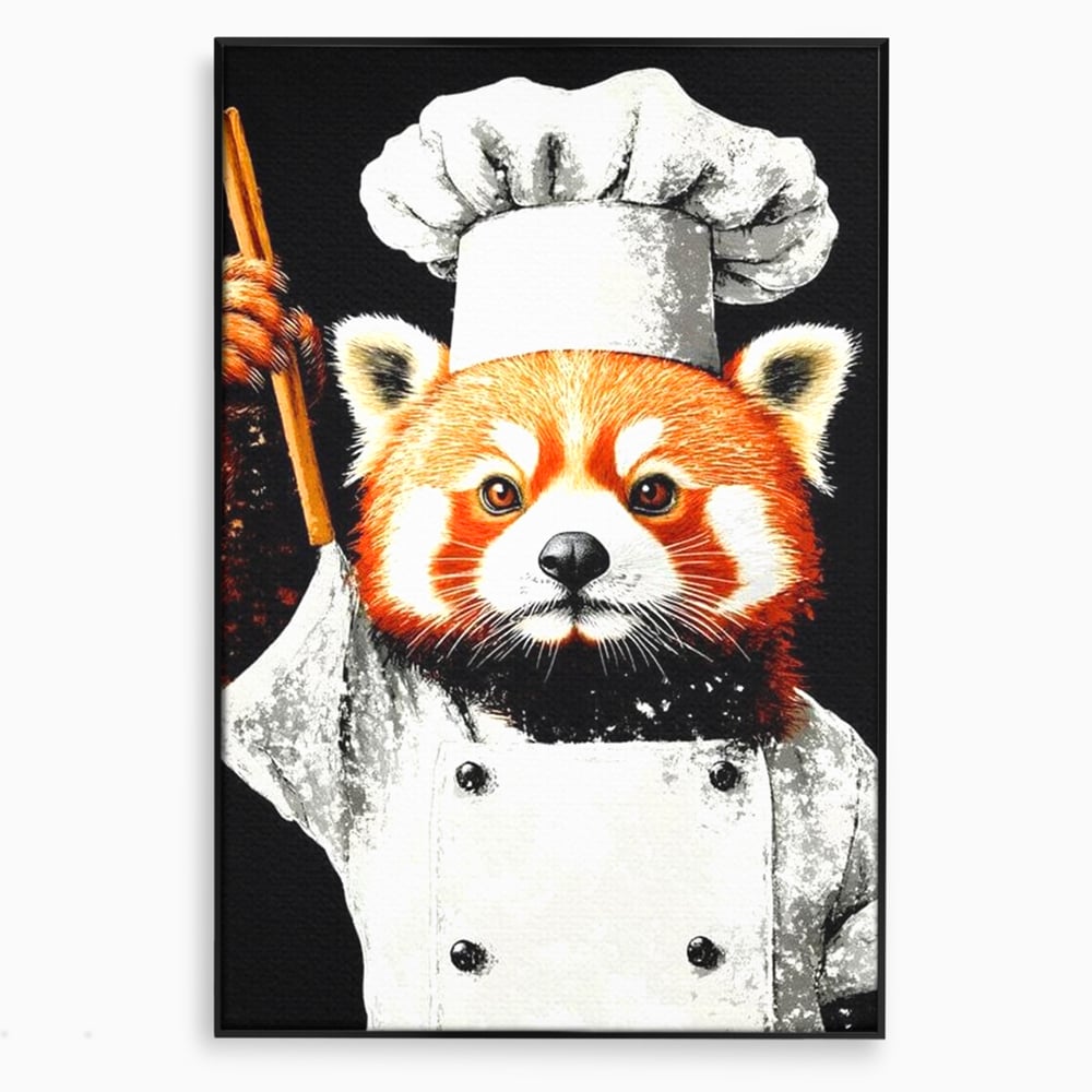 Tablou Canvas Premium, LuxCanva® N1137, Bucatarul din Bambus, Gastronomie, Costum, Bucatar, Animal, Panda, Asiatic, Oriental, Retete, Mancare, Arta Culinara, Restaurant, Bucatarie