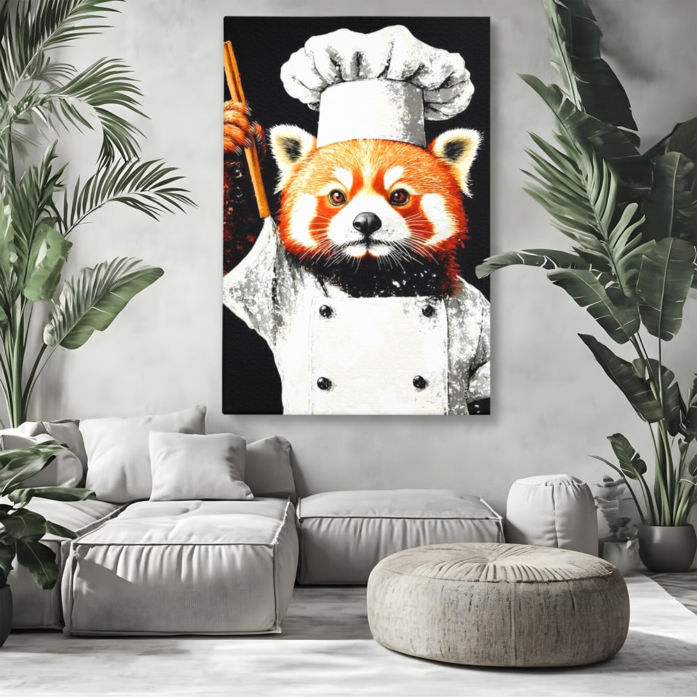 Tablou Canvas Premium, LuxCanva® N1137, Bucatarul din Bambus, Gastronomie, Costum, Bucatar, Animal, Panda, Asiatic, Oriental, Retete, Mancare, Arta Culinara, Restaurant, Bucatarie