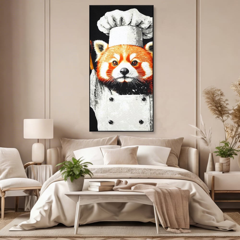Tablou Canvas Premium, LuxCanva® N1137, Bucatarul din Bambus, Gastronomie, Costum, Bucatar, Animal, Panda, Asiatic, Oriental, Retete, Mancare, Arta Culinara, Restaurant, Bucatarie