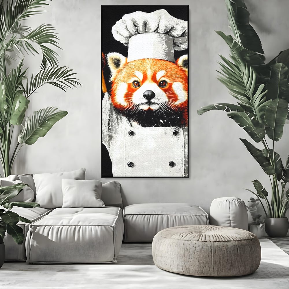 Tablou Canvas Premium, LuxCanva® N1137, Bucatarul din Bambus, Gastronomie, Costum, Bucatar, Animal, Panda, Asiatic, Oriental, Retete, Mancare, Arta Culinara, Restaurant, Bucatarie