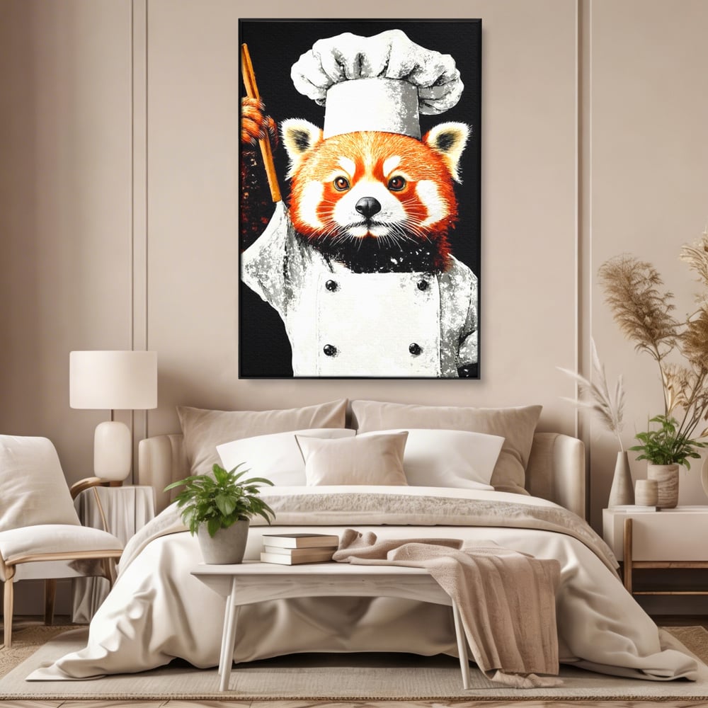 Tablou Canvas Premium, LuxCanva® N1137, Bucatarul din Bambus, Gastronomie, Costum, Bucatar, Animal, Panda, Asiatic, Oriental, Retete, Mancare, Arta Culinara, Restaurant, Bucatarie