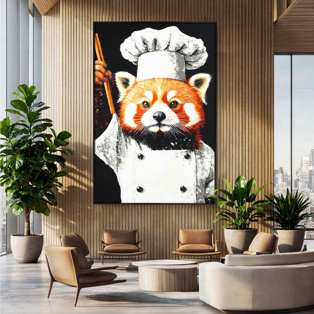 Tablou Canvas Premium, LuxCanva® N1137, Bucatarul din Bambus, Gastronomie, Costum, Bucatar, Animal, Panda, Asiatic, Oriental, Retete, Mancare, Arta Culinara, Restaurant, Bucatarie