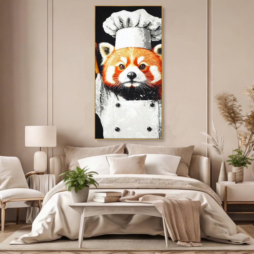 Tablou Canvas Premium, LuxCanva® N1137, Bucatarul din Bambus, Gastronomie, Costum, Bucatar, Animal, Panda, Asiatic, Oriental, Retete, Mancare, Arta Culinara, Restaurant, Bucatarie