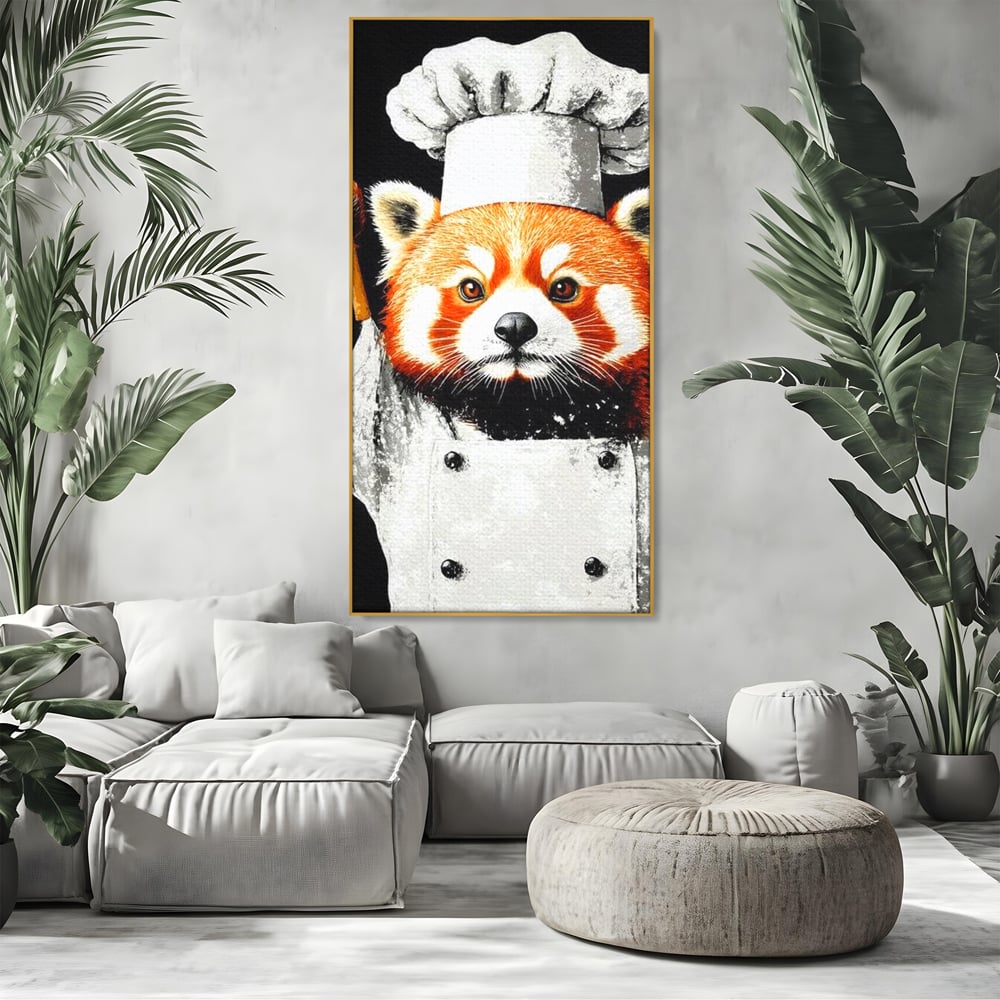 Tablou Canvas Premium, LuxCanva® N1137, Bucatarul din Bambus, Gastronomie, Costum, Bucatar, Animal, Panda, Asiatic, Oriental, Retete, Mancare, Arta Culinara, Restaurant, Bucatarie