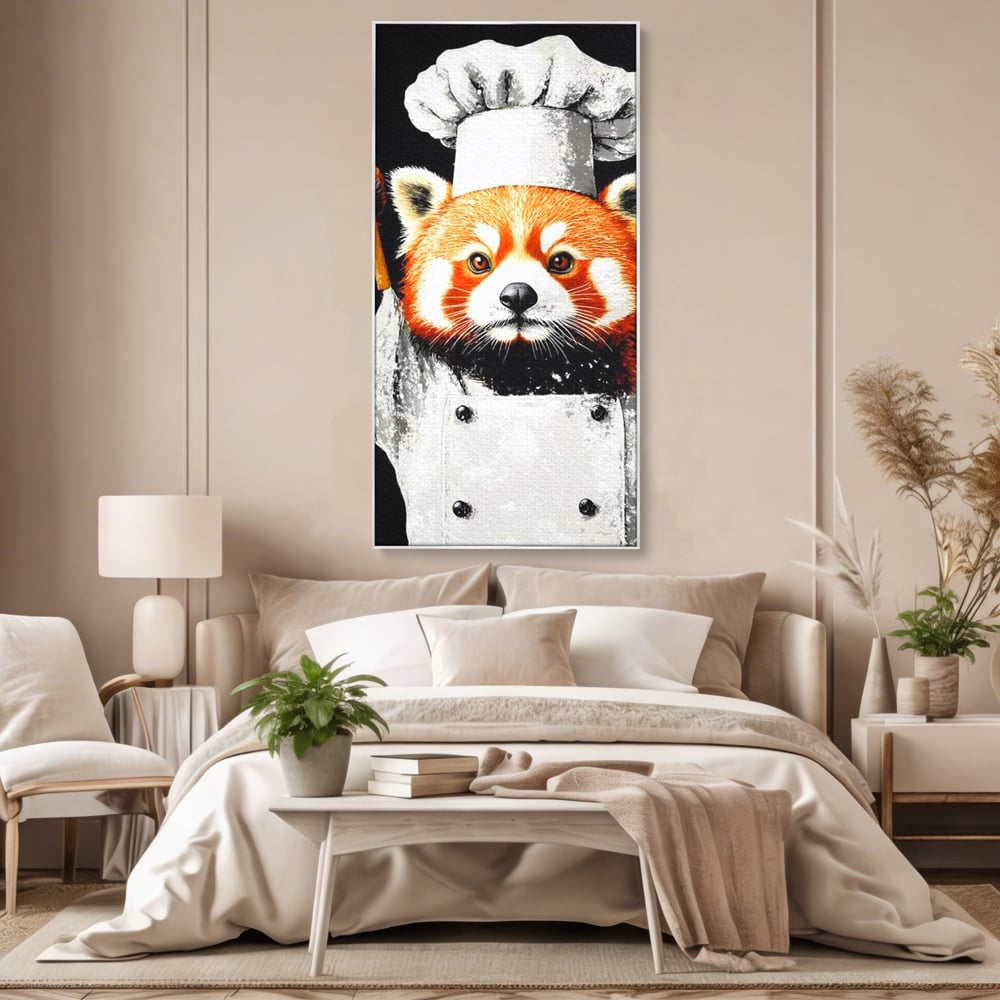 Tablou Canvas Premium, LuxCanva® N1137, Bucatarul din Bambus, Gastronomie, Costum, Bucatar, Animal, Panda, Asiatic, Oriental, Retete, Mancare, Arta Culinara, Restaurant, Bucatarie