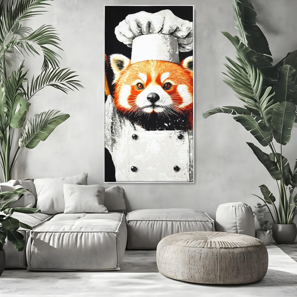 Tablou Canvas Premium, LuxCanva® N1137, Bucatarul din Bambus, Gastronomie, Costum, Bucatar, Animal, Panda, Asiatic, Oriental, Retete, Mancare, Arta Culinara, Restaurant, Bucatarie