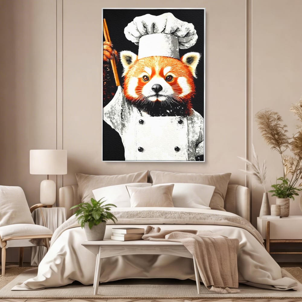 Tablou Canvas Premium, LuxCanva® N1137, Bucatarul din Bambus, Gastronomie, Costum, Bucatar, Animal, Panda, Asiatic, Oriental, Retete, Mancare, Arta Culinara, Restaurant, Bucatarie